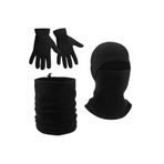 AXE SPORTSWEAR Erkek Siyah Kışlık Termal Polar Eldiven - Ipli Polar Boyunluk - Polar Kar Maskesi 3'lü Set