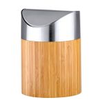 Axentia Bonja Kozmetik Kovası, Bambu Ve Paslanmaz Çelik, Mat, Fırçalanmış, Sallanan Kapaklı Kova Küçük Kozmetik Mini Çöp Kutusu, 0,8 Litre, Gümüş/Ahşap Renkler, 12 X 12 X 16,5 Cm