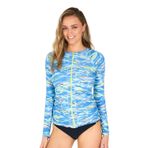 AXESEA Kadın Uzun Kollu Rash Guard UPF 50+ UV Güneş Koruması Fermuarlı Ön Mayo Gömlek Baskılı Sörf Gömlek Üst, Yeşil/Mavi, 36
