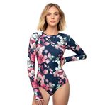 AXESEA Kadın Uzun Kollu Rash Guard UV UPF 50+ Güneş Koruması Baskılı Fermuarlı Sörf Tek Parça Mayo Mayo, Elf, 44
