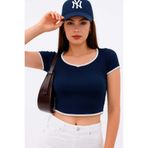 Axxan kadın crop kısa kollu biyeli bady crop bustiyer Mavi L