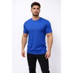 Axxel Erkek Gri Melanj Kısa Kollu Bisiklet Yaka T-SHIRT-D677 - Mavi - 2XL