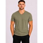 Axxel Erkek Pamuklu V Yaka Kısa Kollu T-SHIRT-D804 - Açık Haki - XL
