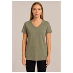 AXXEL Kadın Açık Haki Kısa Kollu Pamuklu Oversize Rahat Kesim T-shirt-d804-k