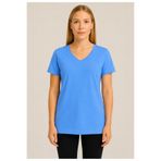 AXXEL Kadın Mavi Kısa Kollu Pamuklu Oversize Rahat Kesim T-shirt-d804-k
