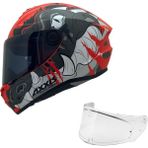 Axxis Draken S Trooper E5 Mat Kırmızı Desenli Motosiklet Kaskı Çift Vizörlü - 2XL