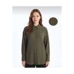 axy Kadın Haki Gofre Dokulu Gömlek Oversize Rahat Kesim Uzun Kollu Şık & Günlük