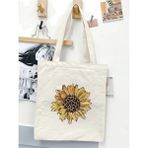 Ay Çiçeği Tasarım Ham Bez Tote Bag Çanta, Pinterest Çanta - 10D-Krem