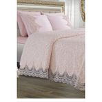 AY Home Çift Kişilik Fransız Güpürlü Yatak Örtüsü Takımı Pudra Pembesi - Krem - 240 x 260 cm