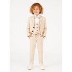 Ay Kids Erkek Çocuk Damatlık 4 Parça Bej Blazer Ceket & Gömlek & Pantalon & Papyon Şık Takım Elbise 5428- - 12 Yaş