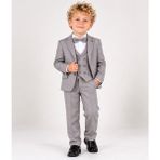 Ay Kids Erkek Çocuk Damatlık Gri - Ceket & Gömlek & Pantolon & Papyon & Yelekli Takım Elbise 5735- - 12 Yaş