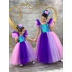 Ay Kids Kız Çocuk Deniz Kızı Temalı Kabarık Tütü Elbise – Parti Elbisesi 1405MOR - 6 Yaş