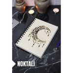 Ay Mandala Temalı Ahşap Kapaklı Defter - Noktalı Defter - Ajanda - Okul Defteri (A5 - 120 Sayfa)