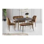Ay Masa Ve Sandalye Bench Takımı, Kahve Gold, 120X70