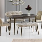 Ay Masa Ve Sandalye Bench Takımı, Krem Gold, 120X70