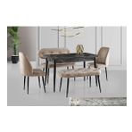 Ay Masa Ve Sandalye Bench Takımı, Krem Siyah, 120X70