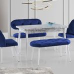 Ay Masa Ve Sandalye Bench Takımı, Lacivert Beyaz, 120X70