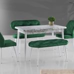 Ay Masa Ve Sandalye Bench Takımı, Yeşil Beyaz, 120X70