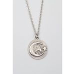 Ay Yıldız Kartal Figürlü Kolye - Düz Ezme İthal Zincirli Unisex Gümüş Kaplama - 60 cm