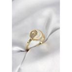 Ay Yıldız Model Gold Renk Zirkon Taşlı Kadın Yüzük - Tj-Byk3995