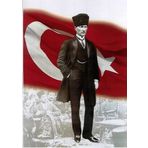 Ay Yıldız Türk Bayrağı -Sivil Kalpaklı Mustafa Kemal Atatürk Poster Dış Cephe Bayrak -600x900 cm