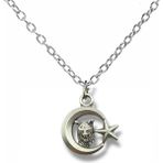 Ay Yıldız Ve Bozkurt Figürlü Kolye – Gümüş Renk Türk Motifli Unisex Metal Takı