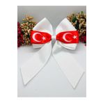 Ay Yıldızlı Kırmızı Beyaz Grogren Kurdele Otomatik Fiyonk Toka Beyaz