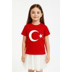 Ay Yıldızlı Türk Bayraklı Pamuklu Penye Kız Erkek Çocuk Bayram, Gösteri Tişört - Kırmızı - 5 - 6 Yaş