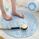 AYADA Banyo paspası, kaymaz paspas, duş paspası, kaymaz, duş teknesi altlığı, vantuzlu ve gider delikli, duş altlığı, konforlu masaj, duş altlığı, banyo için güvenlik, antibakteriyel, PVC, yuvarlak, 55 x 55 cm (mavi)