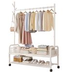 Ayakkabı Depolama ile Endüstriyel Portmanto Standı Çelik Çerçeve Kanca ve Ayakkabı Raflı Salon Ağacı Koridor için Elbise Rafı 90/120CMx35CMx176CM 100kg'a kadar tutar