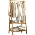 Ayakkabı Depolu Bambu Elbise Askısı 2 Raf ve 2 Kanca Yatak Odası Giriş Yolu için Şık Gardırop 116x40x160cm - Çevre Dostu ve Tasarım