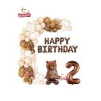 Ayaklı Ayı Happy Birthday 2 Yaş Folyo Balon Krem Beyaz Kahverengi Konsept Doğum Günü Parti Seti