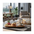 Ayaklı Bambu Sunum Tabakları, Ayaklı Bambu Sunumluk, Kek, Börek, Çörek ve Çikolata Sunum Tepsisi Yuvarlak Kenarlı Oval Sunumluk (34XM*15CM*1,5CM) - standart