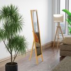 Ayaklı Boy Ayna Doğal Masif Ağaç Çerçeveli Hardal Rengi Ayna 38x143 Cm