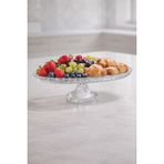 Ayaklı Cam Sunumluk Oval Servis Tabağı 39,5 Cm Şeffaf Meyvelik Pasta Kurabiye Standı
