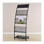 Ayaklı Dergi Rafı, Tekerlekli 4 Katlı Gazetelik, Sergiler Alışveriş Merkezleri Hastaneler Ofisler Katalog ve Referans Rafları, Literatür Sergileme Standı,Black-18.90x13.78x49.61in/48x35x126CM
