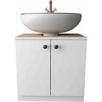 Ayaklı Lavabo Için Dolap Raf Düzenleyici 2 Kapaklı Lavabo Banyo Dolabı RZ64*42 - Ahşap - Beyaz