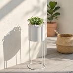 Ayaklı Metal Silindir Çiçek ve Saksı Standı (Beyaz, Orta)