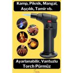 Ayaklı Premium Doldurulabilir Depolu Vantuzlu 1300 Derece Torch Kamp Mangal Piknik Pürmüz Çakmak