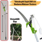 Ayarlanabilir 280 Cm Teleskopik Alüminyum Saplı Yüksek Yerlerde Ağaç Dal Kesme Budama Makası Testere