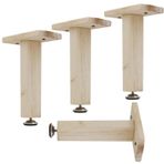 Ayarlanabilir Ahşap Yatak Ayakları - 4 Adet T-Şekilli Çam Yatağı Ayakları Metal Tabanlı ve Vidalı Çıtalı Yatak Çerçevesi Aksesuarları 37 cm/14,6 inç Doğal Ahşap Rengi