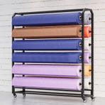Ayarlanabilir Büyük Kumaş Vitrin Arabası - Metal Vinil Rulo Depolama Rafı Araba Sargısı, Masa Örtüsü, Duvar Kağıdı ve Cam Filmi için 12 Asma Çubuklu (H170 cm-G130 cm)