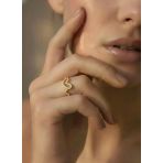Ayarlanabilir Dalgalı Wavy Kalp Model Zirkon Taşlı Gold Renk Çelik Yüzük