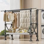 Ayarlanabilir Katlanabilir Portmanto Kancaları - İç/Dış Mekan Kullanımı için Çok Amaçlı Giysi Rafları Yükseklik 130-230 cm Balkon ve Ev için İdeal Giysi Kurutma Havası (Gri)