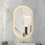 Ayarlanabilir LED Aydınlatmalı Modern Oval Banyo Aynası 3 Renk Sıcaklığı Altın Alüminyum Çerçeveli Duvara Monte Makyaj Aynası 40 x 70 cm Retro Stil