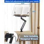 Ayarlanabilir Masa Kenarı Kitap Tablet Standı – 360° Dönebilen, 87.5Cm Yükseklik Ayarlı, Kelepçeli Metal Kol, Şeffaf Akrilik Panel, Kitap Okuma, Tablet, Ipad Ile Uyumlu | P87