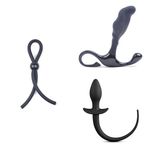 Ayarlanabilir Penis Halkası + Prostat Masajı Anal Tıkaç + Silikon Anal Tıkaç Hayvan Kuyruğu