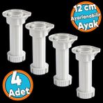 Ayarlanabilir Plastik Ayak Dolap Mobilya Tezgah Yükseltici Yükseltme Ayağı Ayakları 4 Adet 12 cm