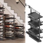 Ayarlanabilir Pull-Out Ayakkabı Rafı Düzenleyici - Dolap için 6 Katmanlı İstiflenebilir Metal Raf, Küçük Yatak Odaları için Yerden Tasarruflu Dikey Depolama Çözümü - Siyah (45 cm)