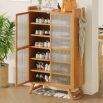 Ayarlanabilir Raflı 7 Katmanlı Bambu Ayakkabı Saklama Dolabı Oturma Odası ve Giriş Yolu için Kapılı Bağımsız Nizer Şık Ayakkabı Rafı (B 111cm)